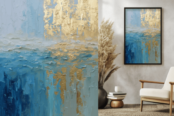 Download Blue &amp; Gold Textured Abstract Painting - Premium Bundle