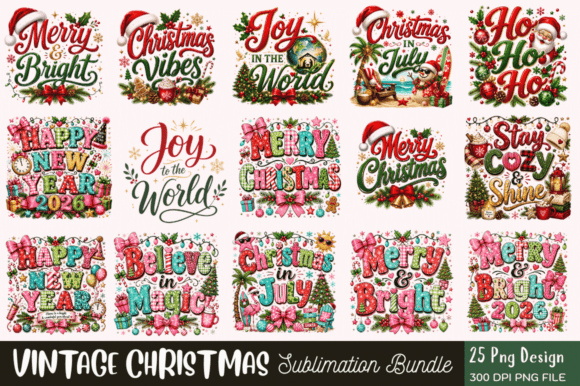 Download Vintage Christmas Sublimation PNG Bundle - Christmas sublimation Collection